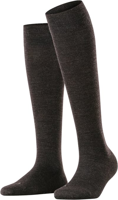 FALKE Sensitive Berlin drukvrije comfort tailleband wol katoen kniekousen dames grijs - maat 35-38