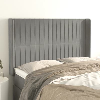 vidaXL - Hoofdbord - met - randen - 147x16x118/128 - cm - fluweel - lichtgrijs
