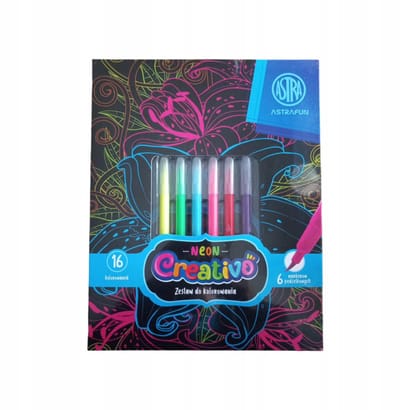 Astra Creativo Neon Kleerset: 16 Kleurplaten & 6 Neon Markers