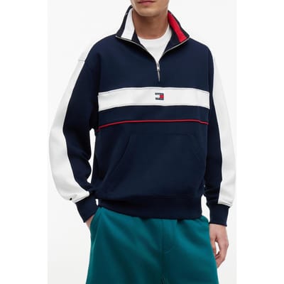 Tommy Hilfiger Relaxed Colorblock Quarter Zip Dark Night Navy Größe: M | Kaputzenpullis Outlet | Herren | Schwarz