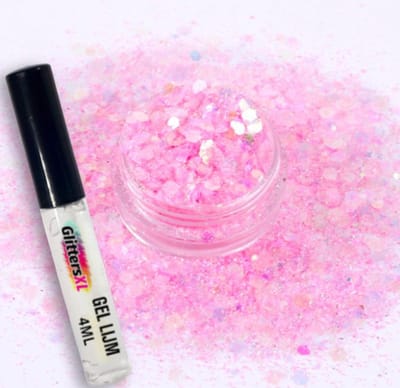 Festival Chunky Glitters Roze 8g + Glitter Huid Lijm 4ML - Biologisch Afbreekbaar - Glitter voor Lichaam en Gezicht - Face & Body Make-up Jewels - Glitter Tattoo Set - Make Up Biodegradable - Glitter Tattoo Set