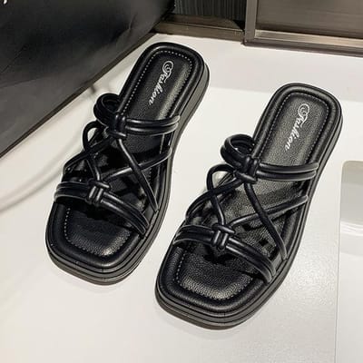 Zomer Nieuwe Trend Flats Platform Slippers Casual Strand Sandalen Schoenen Vrouwen Slingbacks Flip-Flops Vrouwen Dikke Slides Mujer 41 zwart