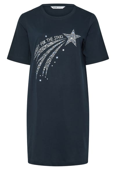 Yours Curve Marineblauw Nachthemd Met 'Shoot For The Stars'print Size 40-42