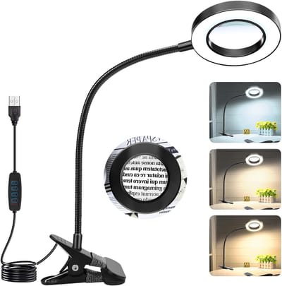 Versterkte Loep met USB Clip en Verlichting voor Lezen, Creatief Werk, Handwerken en Hobby's