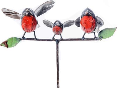 METALROBIN  FAM OF 3 ON STICK LEAVES