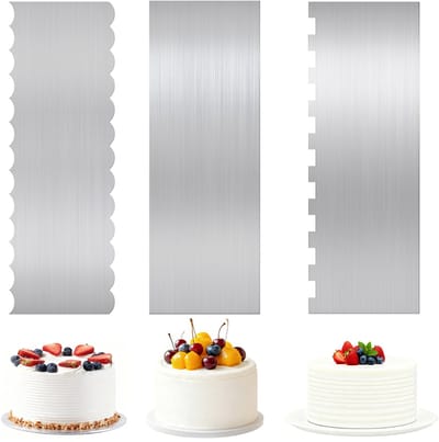 3-delige set - Taartschraper - Taartdecoratiekam - Gebaksmes - Voor boter, mousse en crèmedecoratie - Roestvrij staal - Zilver