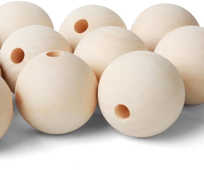 Houten kralen, naturel, onbehandeld, houten ballen met parelinrijger voor macramé, dromenvanger, knutselen, rijgen, doe-het-zelf handwerk, decoratie