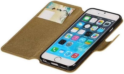 Cross Pattern TPU Bookstyle Hoesje - Wallet Case Telefoonhoesje - Geschikt voor iPhone 6/6s Goud