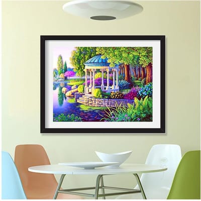 Peinture Diamant 5D Ronde Complète Paysage Maison de Rêve Peinture Diamant Broderie Diamant Strass 20X30CM gray