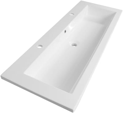 Brauer Solar Slim Wastafel - 120 cm - met 1 Spoelbak en 2 Kraangaten - Mineraalmarmer Zijdeglans Wit