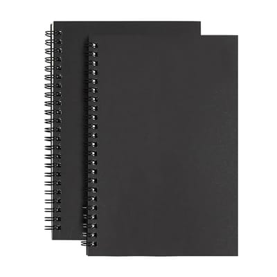 2 stuks A5 notitieboek met spiraalbinding, klassiek, kraftpapier, spiraalbinding, gelinieerd, notitieblok, 60 vellen, zwart