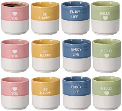 Siaki Koffiemokken Bright morning - set 12x stuks - porselein - multi kleuren - 180 ml - theemokken