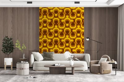 Behang - Fotobehang Patronen - Retro - Bruin - Geel - Breedte 165 cm x hoogte 220 cm