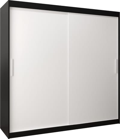 InspireMe - Kledingkast met 2 schuifdeuren, Modern-stijl, Kledingkast met planken (BxHxD): 200x200x62 - TORM 200 Zwart Mat + Wit Mat