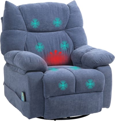 HOMCOM massagefauteuil met schommel- en draaifunctie - Relaxstoel - Massagestoel - Blauw