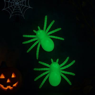 Grote Glow in the Dark Spinnen – 2 stuks – Grote Kunststof Halloween Spinnen 14x10 cm – Decoratie voor Halloween Feest & Versiering