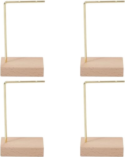 4-delige L-vormige oorbelstandaard van messing met houten basis voor sieradenopslag en presentatie in slaapkamer of entree