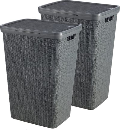 Curver Jute Wasmand met deksel - 58 liter - 2 stuks - Donkergrijs