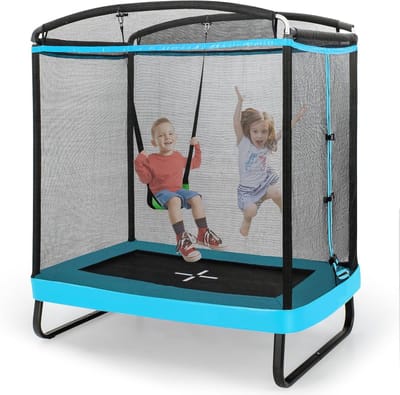 Kindertrampoline Met Schommel - Buitentrampoline Tuin - Buiten Spelen - Veiligheidsnet Randafdekking - 190 x 1245 x 210 cm