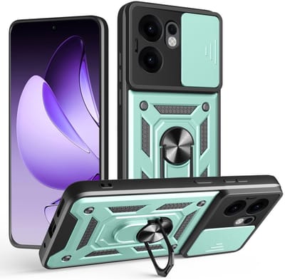 Coverup Hoesje - Geschikt voor OPPO Reno13 F / FS 5G Hoesje - Coverup Armor Ring Kickstand Back Cover met Camera Shield - Mintgroen