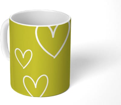Mok - Koffiemok - Groen - Hartjes - Wit - Mokken - 350 ML - Beker - Koffiemokken - Theemok