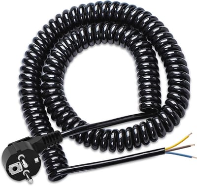 Geaarde Spiraalkabel met Wikkelstekker en Koppeling - 1,05 m tot 5 m Rekbaar - PVC Verlengkabel (230V/16A) - Zwart