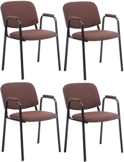 CLP Ken Pro - Stapelstoelen Set van 4 - armleuningen - zwart - 150 kg - Stof/bruin