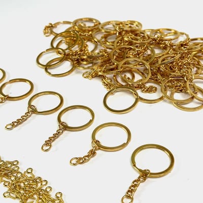 MGM Trading - 60 gouden sleutelhanger ringen met kettingschroef - Gesplitste sleutelhanger met verlengketting open sprong ringen en schroef oog pinnen