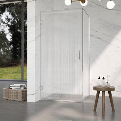 FugaFlow Eccelente Vetro Douchecabine - 80x90x200cm - scharnieren - deurgreep - stabilisatiestang - helder geribbeld - veiligheidsglas - Chroom
