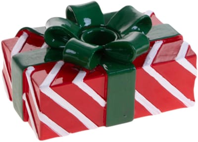 Bianchidino – Kaarsenhouder Kerst Geschenkvorm – L 12,8 x B 8,7 x D 6,5 cm – Rood/wit met groene strik