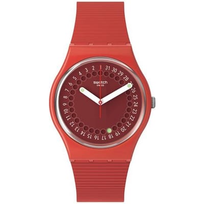 Swatch Quartz Uurwerk 30m Waterdicht Horloge 34mm Rood Wijzerplaat Biologisch Afbreekbaar Materiaal Kast Siliconen Band Unisex horloges SO28R400 Red brown