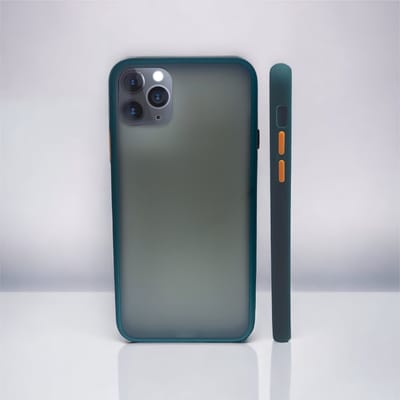 TPU back cover Geschikt voor Apple iPhone 11 Pro Max kleur grijs/groen met oranje knoppen + gratis screenprotector