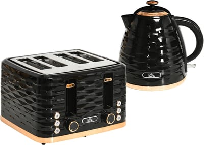 HOMCOM-Kocher-Toaster-Set-Kunststoff, Stahl-24,1L x 19,5B x 23,2H cm-Schwarz