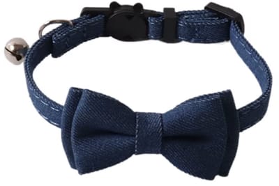 Kattenhalsband - Puppyhalsbandje met strik Blauw denim - Katten halsband - met strik
