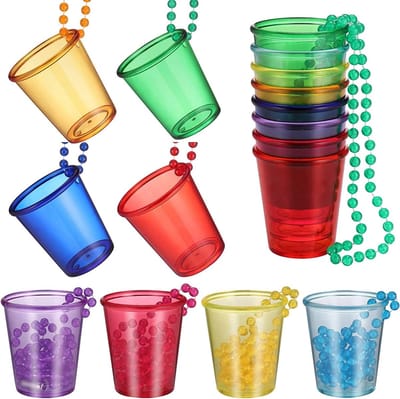 Cosensi- Shotglazen 16 Stuks - Plastic Kralenketting - Lichtgewicht - 8 Kleuren - Voor Bruiloften/Bachelor Feesten - Decoratieve Rekwisieten - Feestglazen