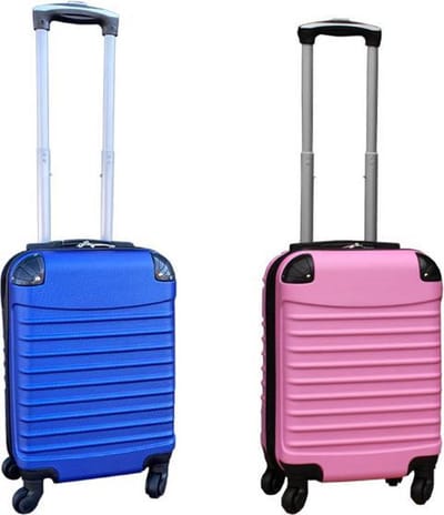 Travelerz kofferset 2 delige ABS handbagage koffers - met cijferslot - 27 liter - licht roze - blauw
