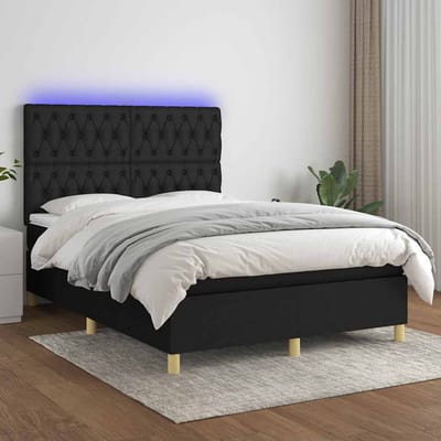 vidaXL - Boxspring - met - matras - en - LED - stof - zwart - 140x200 - cm