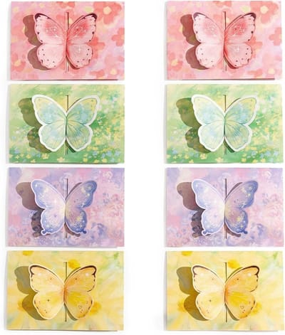 Uitnodigingskaarten Kinderfeest - Verjaardagskaarten Vlinder - Feest Aankondigen - Levendig Vlinderdesign - 8 Stuks 14x10cm - Multicolor