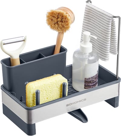 SONGMICS - Afdruiprek - Gootsteen Organizer met Sponshouder - RVS Keuken Organizer - Voor Afwasmiddel en Borstels