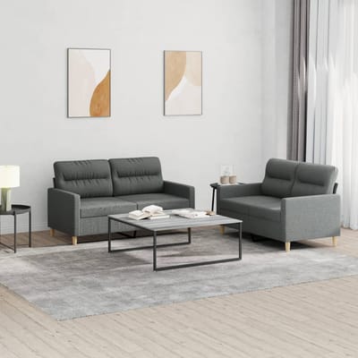 vidaXL - 2-delige - Loungeset - met - kussens - stof - donkergrijs
