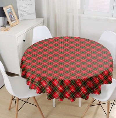 Rond Tafelkleed Ø140cm - Bedrukt Velvet Textiel - Rode ruit - Tafelkleden - Tafellaken