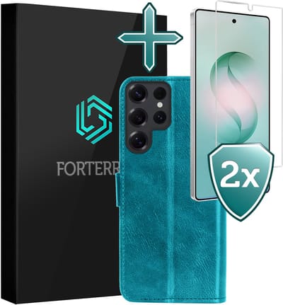 Hoesje Met 2x Screenprotector - Geschikt voor Samsung Galaxy S26 Ultra - Luxe Pasjeshouder - Flip Case - Bookcase Portemonee - Kunstleer Book Case - Flipcase Hoes - Book Cover - Walletcase - Portemonneehoes - Turquoise