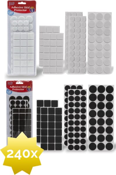 240x Premium Viltjes Stoelpoten - Zwart & Wit - Zelfklevend Anti Kras Meubelvilt voor Meubels - 240 stuks - Rond en Vierkant - Zelfklevende Stoelpoot Beschermers - Meubelglijders Antikras Vilt voor Stoel - Bank - Tafel - Elektrische Apparatuur - BPK