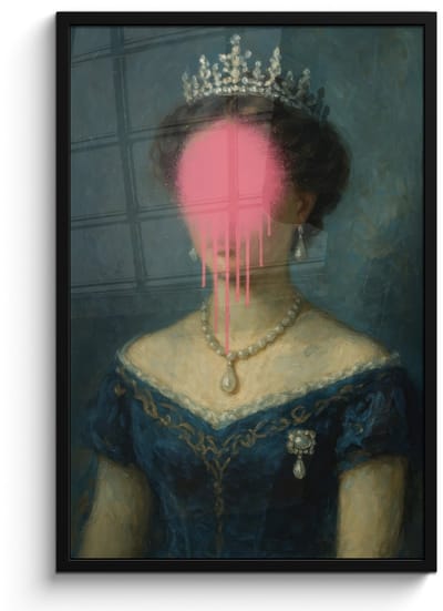 Poster in lijst - Fotolijst 60x90 cm - Posters - Kroon - Roze druipend verf - Portret - Posterlijst zwart - Decoratie - Wanddecoratie woonkamer - Muurdecoratie slaapkamer