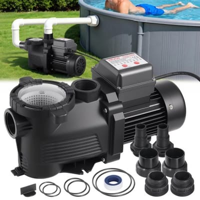 VEVOR zwembadpomp 550 W, filterpomp met een maximale doorstroomsnelheid van 14.000 l/u, eentraps zwembadpomp, 3450 tpm, maximale opvoerhoogte van 12 m, met 24-uurs timer en filtermand, voor bovengrondse en ingegraven zwembaden en spa's.