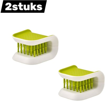 2stuks - Schoonmaakborstel - U-vormige Mesreiniger - Veilige Schoonmaakborstel voor Messen - Vorken en Lepels - keukenborstel - Dubbele Zijde met Zachte en Harde Borstelharen - keuken accessoires - groen