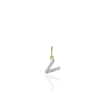 Gisser Jewels - Hanger excl. Collier - Letter V gezet met Zirkonia - 8mm - Geelgoud Verguld Zilver 925