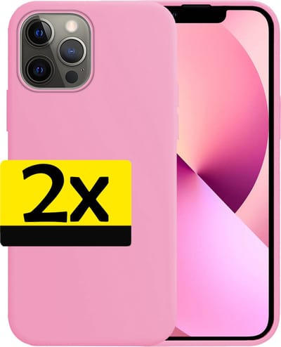 Hoesje - 2 Stuks - Geschikt voor Apple iPhone 14 Pro - Sterk & Shockproof - Case Siliconen - Back Cover - Telefoon Hoes - Telefoonhoesjes - Lichtroze
