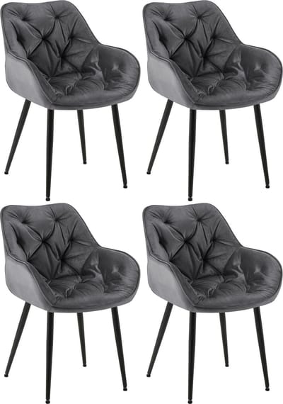 CLP Tanna Set van 4 eetkamerstoelen - Met armleuning - Velvet - Fluweel/donkergrijs