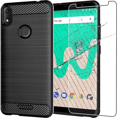 ebestStar - Hoes geschikt voor Wiko View Max, TPU Bescherming Cover, Koolstof Design Hoesje, Zwart + Gehard Glas